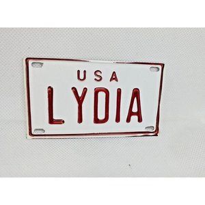 U.S.A  Lydia Personalized White Red Collectible Mini License Bicycle Bike Plate